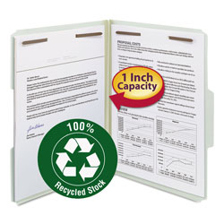 Smead 100% Recycled Pressboard Fastener Folders, Letter Size, Gray-Green, 25/Box (SMD15003)