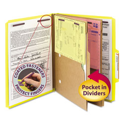 Smead 6-Section Pressboard Top Tab Pocket-Style Classification Folders with SafeSHIELD Fasteners, 2 Dividers, Letter, Yellow, 10/BX (SMD14084)