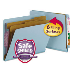 Smead End Tab Colored Pressboard Classification Folders with SafeSHIELD Coated Fasteners, 2 Dividers, Letter Size, Blue, 10/Box (SMD26781)