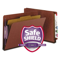 Smead End Tab Pressboard Classification Folders with SafeSHIELD Coated Fasteners, 1 Divider, Letter Size, Red, 10/Box