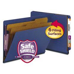 Smead End Tab Pressboard Classification Folders with SafeSHIELD Fasteners, 2 Dividers, Letter Size, Dark Blue, 10/Box (SMD26784)