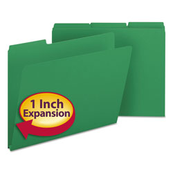 Smead Expanding Recycled Heavy Pressboard Folders, 1/3-Cut Tabs, 1 in Expansion, Letter Size, Green, 25/Box