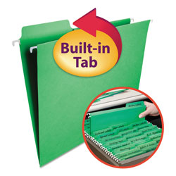 Smead FasTab Hanging Folders, Letter Size, 1/3-Cut Tab, Green, 20/Box