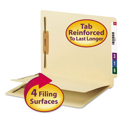 Smead Fastener Folder w/ Divider, 1 Divider, Letter Size, Manila, 50/Box