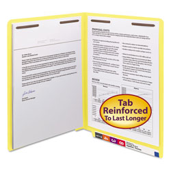 Smead Heavyweight Colored End Tab Folders with Two Fasteners, Straight Tab, Letter Size, Yellow, 50/Box