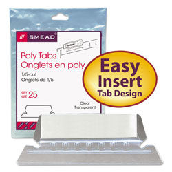 Smead Poly Index Tabs and Inserts For Hanging File Folders, 1/5-Cut Tabs, White/Clear, 2.25" Wide, 25/Pack (SMD64600)