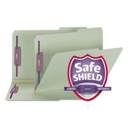 Smead Recycled Pressboard Folders w/Two SafeSHIELD Fasteners, 2/5-Cut Tabs, Right of Center, 2 in Exp, Legal Size, Gray-Green, 25/Box