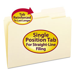 Smead Reinforced Guide Height File Folders, 2/5-Cut Tabs, Right of Center, Legal Size, Manila, 100/Box