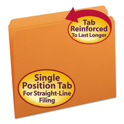 Smead Reinforced Top Tab Colored File Folders, Straight Tab, Letter Size, Orange, 100/Box (SMD12510)