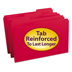 Smead Reinforced Top Tab Colored File Folders, 1/3-Cut Tabs, Legal Size, Red, 100/Box