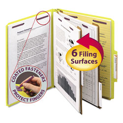 Smead Six-Section Pressboard Top Tab Classification Folders with SafeSHIELD Fasteners, 2 Dividers, Letter Size, Yellow, 10/Box (SMD14034)
