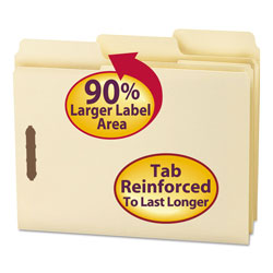Smead SuperTab Reinforced Guide Height 2-Fastener Folders, 1/3-Cut Tabs, Letter Size, 11 pt. Manila, 50/Box