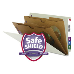 Smead X-Heavy 2-Pocket End Tab Pressboard Classification Folders with SafeSHIELD Fasteners, 2 Dividers, Legal, Gray-Green, 10/BX