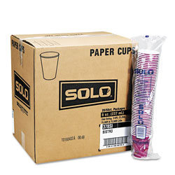 Solo Bistro Design Hot Drink Cups, Paper, 12oz, Maroon, 50/Bag, 20 Bags/Carton