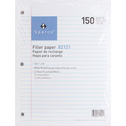 Sparco Filler Paper, Wide Ruled, 10 1/2"x8", 150/Pack, White