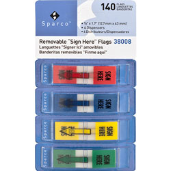 Sparco Flags in Dispenser, "Sign Here", 1/2" x 1 3/4", Assorted