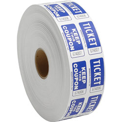 Sparco roll tickets, double with coupon, 2000 tickets per roll, blue