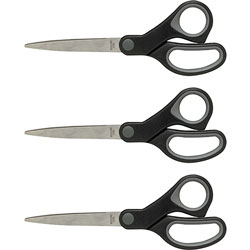 Sparco Straight Scissors, Rubber Handles, 7 in Straight, 3/BD, Black