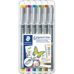 Staedtler Pigment Liner 308, Fine Pen Point, 0.5 mm Pen Point Size, Assorted Pigment-based Ink, Polypropylene Barrel, Metal Tip, 6/Set