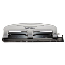 Stanley Bostitch EZ Squeeze Three-Hole Punch, 12-Sheet Capacity, Black/Silver