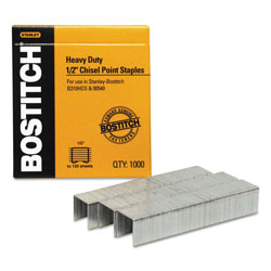 Stanley Bostitch Heavy-Duty Premium Staples, 0.5 in Leg, 0.5 in Crown, Steel, 1,000/Box