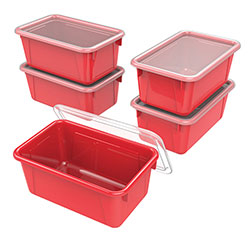 Storex Cubby Bin with Lid, 12.28 x 7.95 x 5.23, Red, 5/Pack