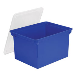 Storex Plastic File Tote, Letter/Legal Files, 18.5 in x 14.25 in x 10.88 in, Blue/Clear