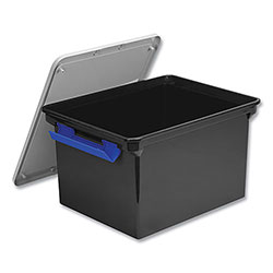 Storex Tote with Locking Handles, Legal/Letter, 13.9 in x 18.3 x 10.6 in, Black/Silver/Blue, 4/Carton