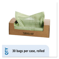 Stout EcoSafe-6400 Bags, 64 gal, 0.85 mil, 48 in x 60 in, Green, 30/Box