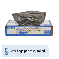 Stout Total Recycled Content Plastic Trash Bags, 10 gal, 1 mil, 24 in x 24 in, Brown/Black, 250/Carton