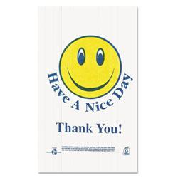 Sweet Paper Smiley Face Shopping Bags, 12.5 microns, 11.5 in x 21 in, White, 900/Carton