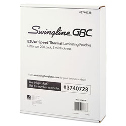 Swingline EZUse Thermal Laminating Pouches, 5 mil, 9 in x 11.5 in, Gloss Clear, 200/Pack