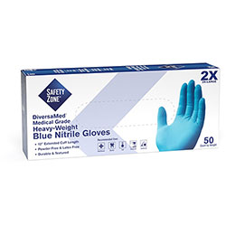 The Safety Zone 12 in Powder Free Blue Nitrile Gloves - XXL Size - Blue