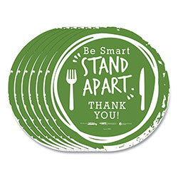 Tabbies BeSafe Messaging Floor Decals, Be Smart Stand Apart; Knife/Fork; Thank You, 12 in Dia., Green/White, 6/Carton