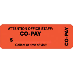 Tabbies Co Pay Labels, 3"x1", Orange