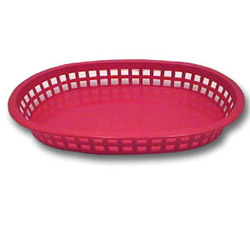 Tablecraft Plastic Oval Basket, 10 1/2"x7", Red