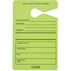 Tatco Parking Permit, Temporary, 3-1/2 inWx5-1/2 inH, 50/Pk, Flgn