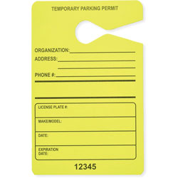 Tatco Parking Permit, Temporary, 3-1/2 inWx5-1/2 inH, 50/Pk, Flyw