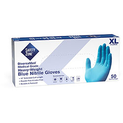 The Safety Zone 12 in Powder Free Blue Nitrile Gloves - X-Large Size - Blue
