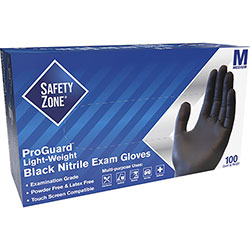 The Safety Zone Powder Free Black Nitrile Gloves - Medium Size - Black