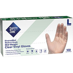 The Safety Zone Powder Free Clear Vinyl Gloves - Large Size - Unisex - Clear - Powder-free, Latex-free