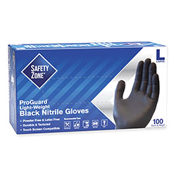 The Safety Zone ProGuard Powder Free Nitrile Gloves, Large, Black, 100/Box