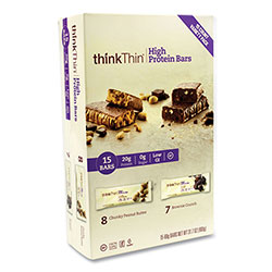 thinkThin® High Protein Bars, Brownie Crunch/Chunky Peanut Butter, 2.1 oz Bar, 15 Bars/Carton