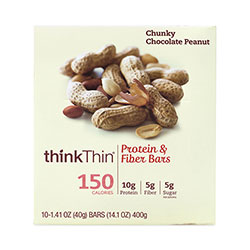 thinkThin® High Protein Bars, Chunky Chocolate Peanut, 1.41 oz Bar, 10 Bars/Box