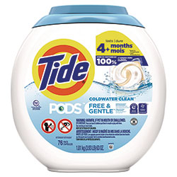 Tide PODS Laundry Detergent, Free and Gentle, 63 oz Tub, 76 Pacs/Tub