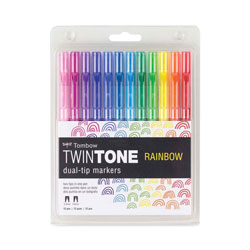 Tombow TwinTone Dual-Tip Markers, Bold/Extra-Fine Tips, Assorted Colors, Dozen