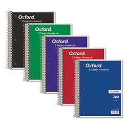 TOPS Coil-Lock Wirebound Notebooks, 3-Hole Punched, 5 Subject, Medium/College Rule, Randomly Assorted Covers, 11 x 8.5, 200 Sheets