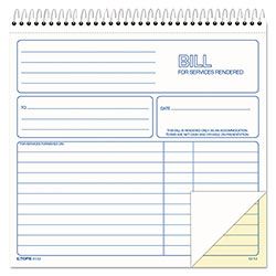 TOPS Spiralbound Service Invoices, Two-Part Carbonless, 8.5 x 7.75, 1/Page, 50 Forms