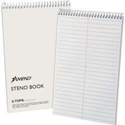 TOPS Steno Book, 15 lb., Gregg Ruled, 70 Sheets, 6 in x 9 in, White