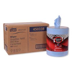Tork Advanced ShopMax Wiper 450, Centerfeed Refill, 9.9x13.1, Blue, 200/Roll, 2 Rolls/Carton (TRK450338)